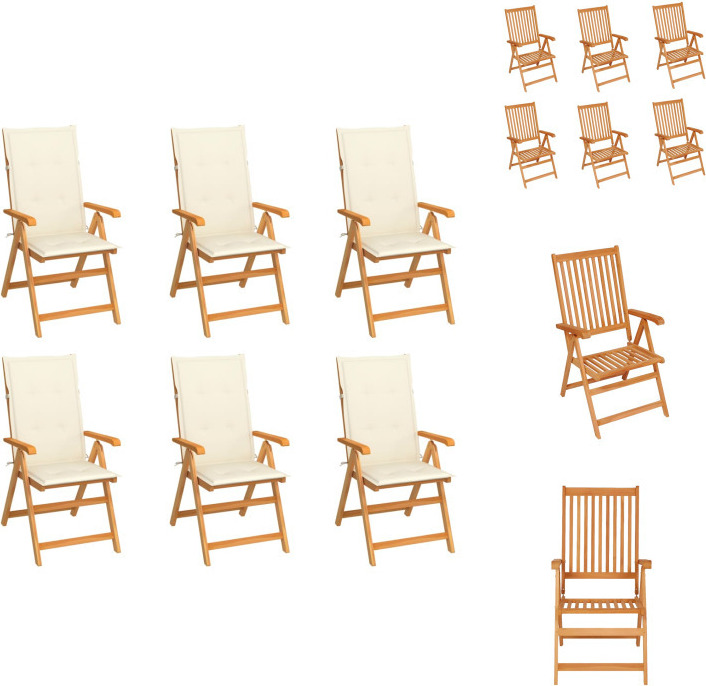 vidaXL Gartenstühle 6 Stk. mit Creme Kissen Massivholz Teak - Gartenstühle