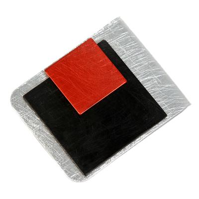 Brosche DEMARIE "Kragenklemme aus Aluminium gebürstet + gewolkt", rot, Broschen, Damen, Metall, Brosche