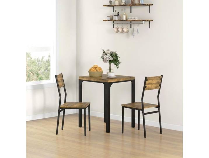 IVMEU Ensemble repas 3 pièces table 60x60 cm 2 chaises MDF métal brun rustique