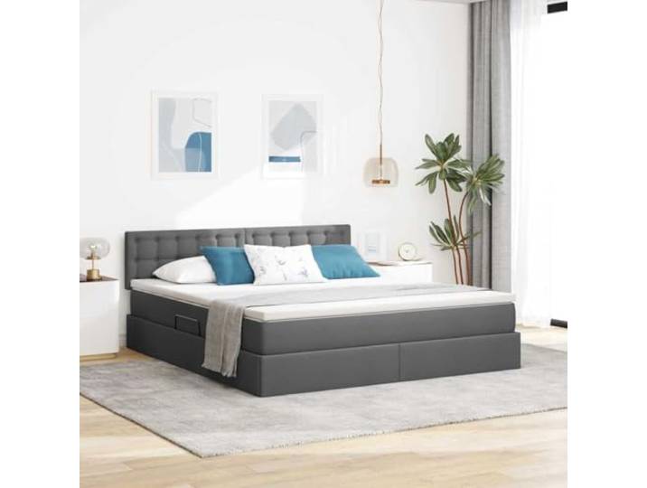 WDGJJFECNMUEHI Stauraumbett mit Matratze LED Dunkelgrau 160 x 200 cm Stauraumbett mit LED und Matratze Dunkelgrau Stoff 160x200 cm Metallrahmen mit Hydraulik USB RGB Licht