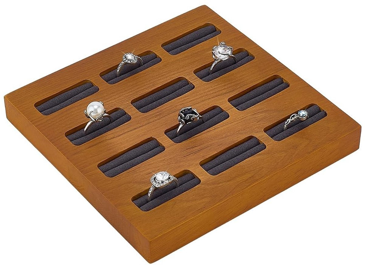Dailygoods Sieradendienblad Houten Organizer met 12 Vakken voor Oorbellen, 15 x 15 cm