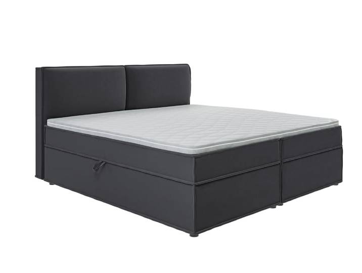 Lit boxspring 200x200 avec rangements, microfibre graphite