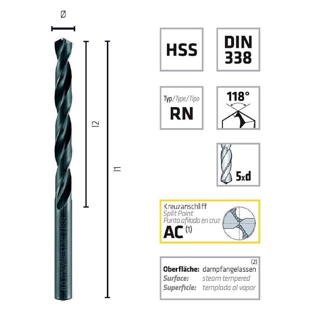 Alpen HSS Spiralbohrer mit Kreuzanschliff (0060100165100)
