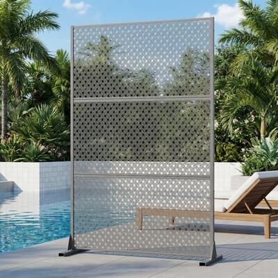 Lirago Metal Privacy Screen Freestanding Outdoor Divider Rust-Proof Galvanized Steel Decorative Fence Panel