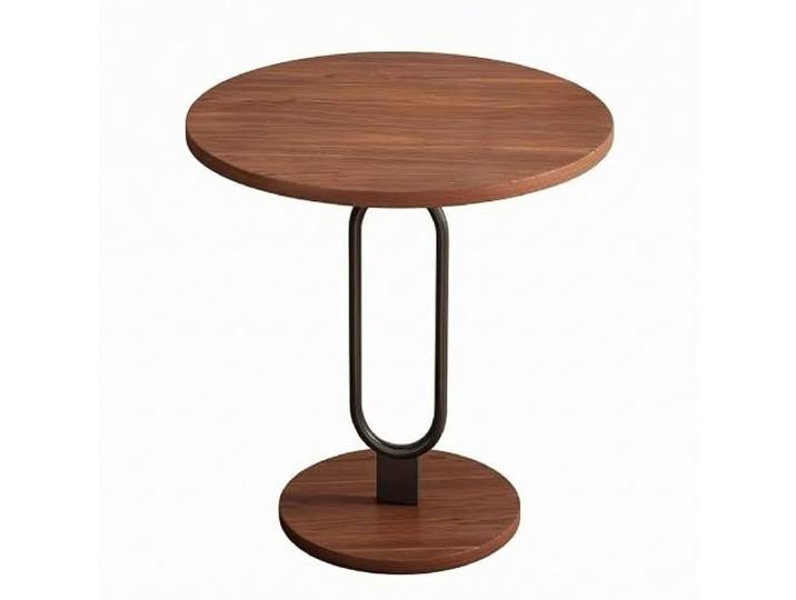 LIRHIQYGF Moderner runder Beistelltisch, Metallsockel, kleiner Beistelltisch, Wohnzimmer (Holzplatte, Walnussfarbe + schwarzer Rahmen, 50 x 50 x 60 cm)