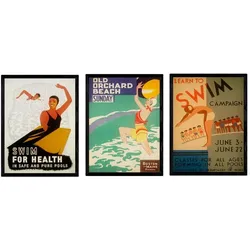POSTER Set Mit 3 Schwimmbäder, Strände, Schwimmkurse A3 Rahmenlos