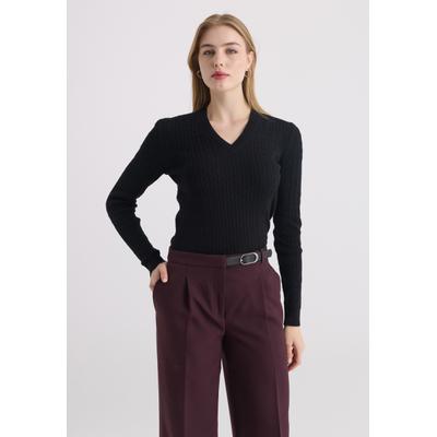 V-Ausschnitt-Pullover FELIX HARDY "V-Ausschnitt-Pullover", Damen, Gr. M, schwarz, 100% Baumwolle, V-Ausschnitt, Pullover