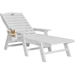 VEVOR Sonnenliege, 181kg Tragkraft, HDPE Gartenliege, Strandliege mit 6-fach verstellbarer Rückenlehne, Armlehne, Getränkehalter, Balkonliege, Terrassenliege für Pool, Terrasse, Patio, Rasen, Weiß