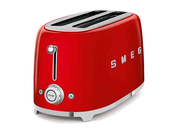 Smeg Toaster, Rot, Metall, 41.0x21.5x20.8 cm, Krümelschublade, Auftaufunktion, Aufwärmfunktion, Schnellstoppfunktion, automatischer Auswurf nach Röstende, Bagel-Funktion, Kochgeschirr, Küchengeräte, Toaster