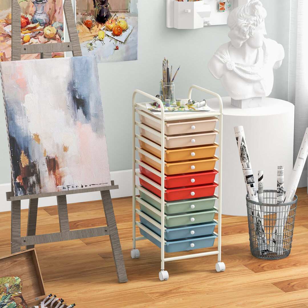 Rebrilliant Daveney 10 Drawer Storage Drawer Green/Red/Orange/Blue/Cream 86cm H X 38cm W X 33cm D