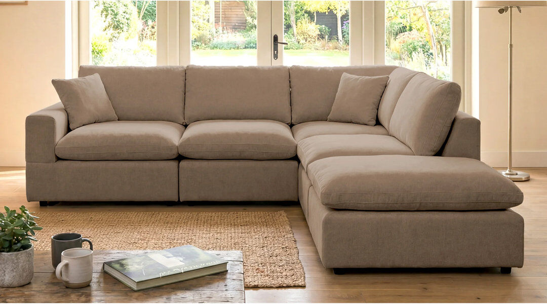 Ebern Designs Rozalia 5 Seater Corner Sofa Light Brown 90cm H X 281cm W X 100cm D
