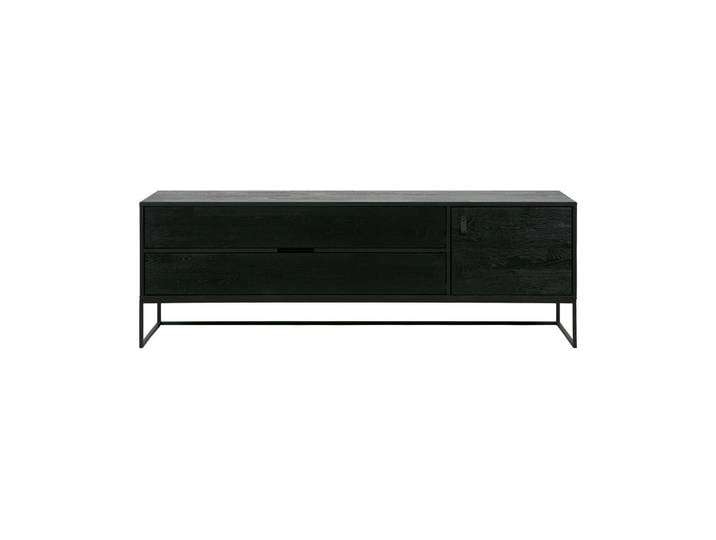 Meuble tv en frêne brossé noir, 2 tiroirs, 1 porte, 1 étagère, pi