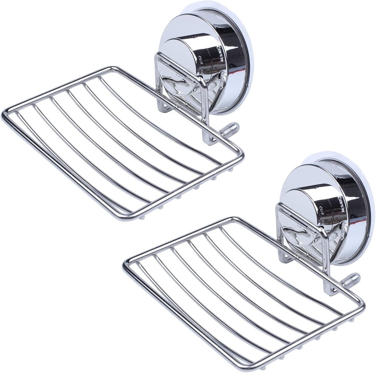 Set van 2 zwarte RVS zeepbakjes met zuignap voor badkamer, douche en keuken