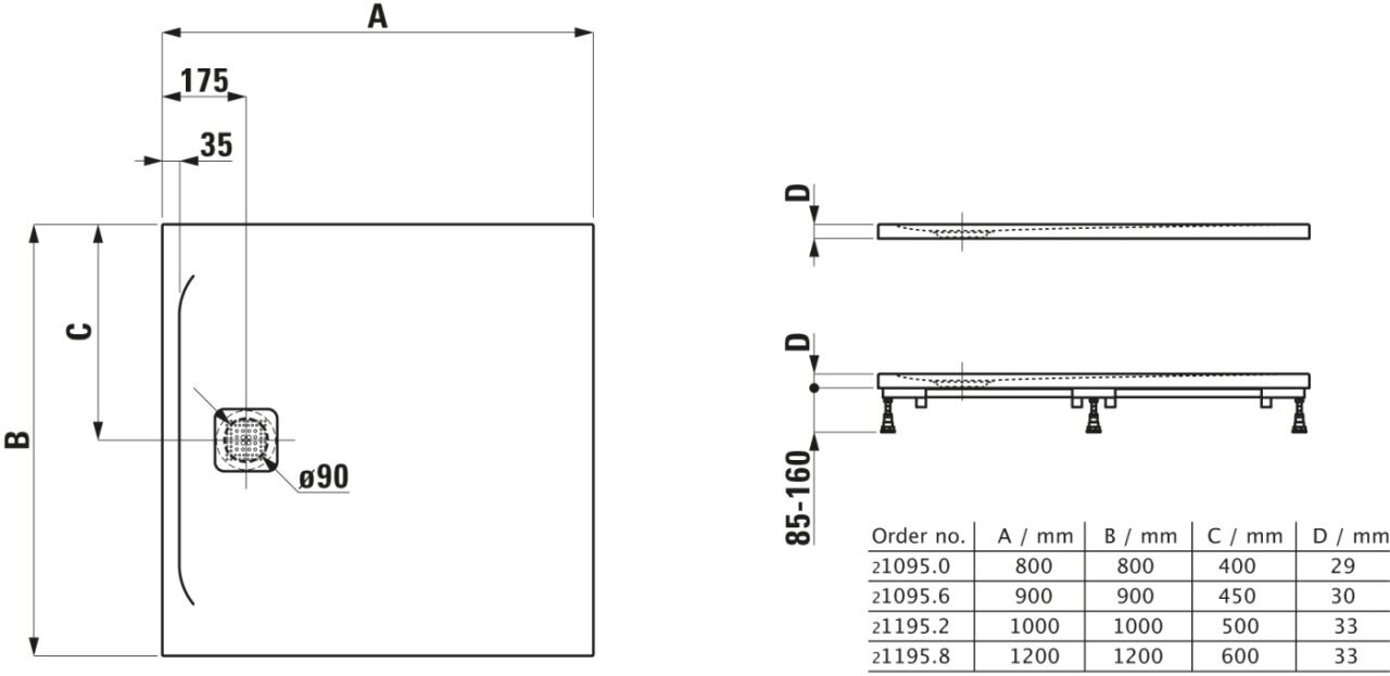LAUFEN Duschwanne PRO 800x800x29 H2109500800001
