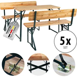 Stagecaptain BBDL-119 Hirschgarten Bierzeltgarnitur mit Lehne für Balkon 119 cm Natur 5x Set
