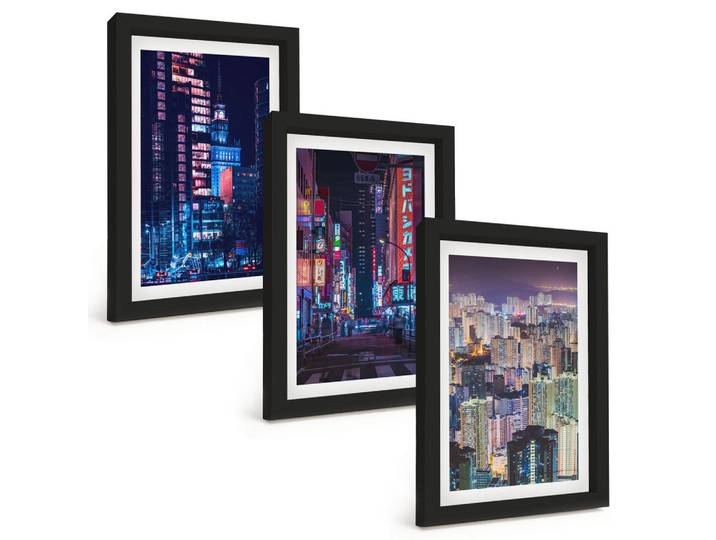 Tulup Bilder SET 3er Set - 20x30 cm Schwarzer Rahmen - Neonlichter der nächtlichen Stadt, Kunststoff, Rechteckig, 20x30 cm, Fotografie, Bilder & Rahmen, Bilder