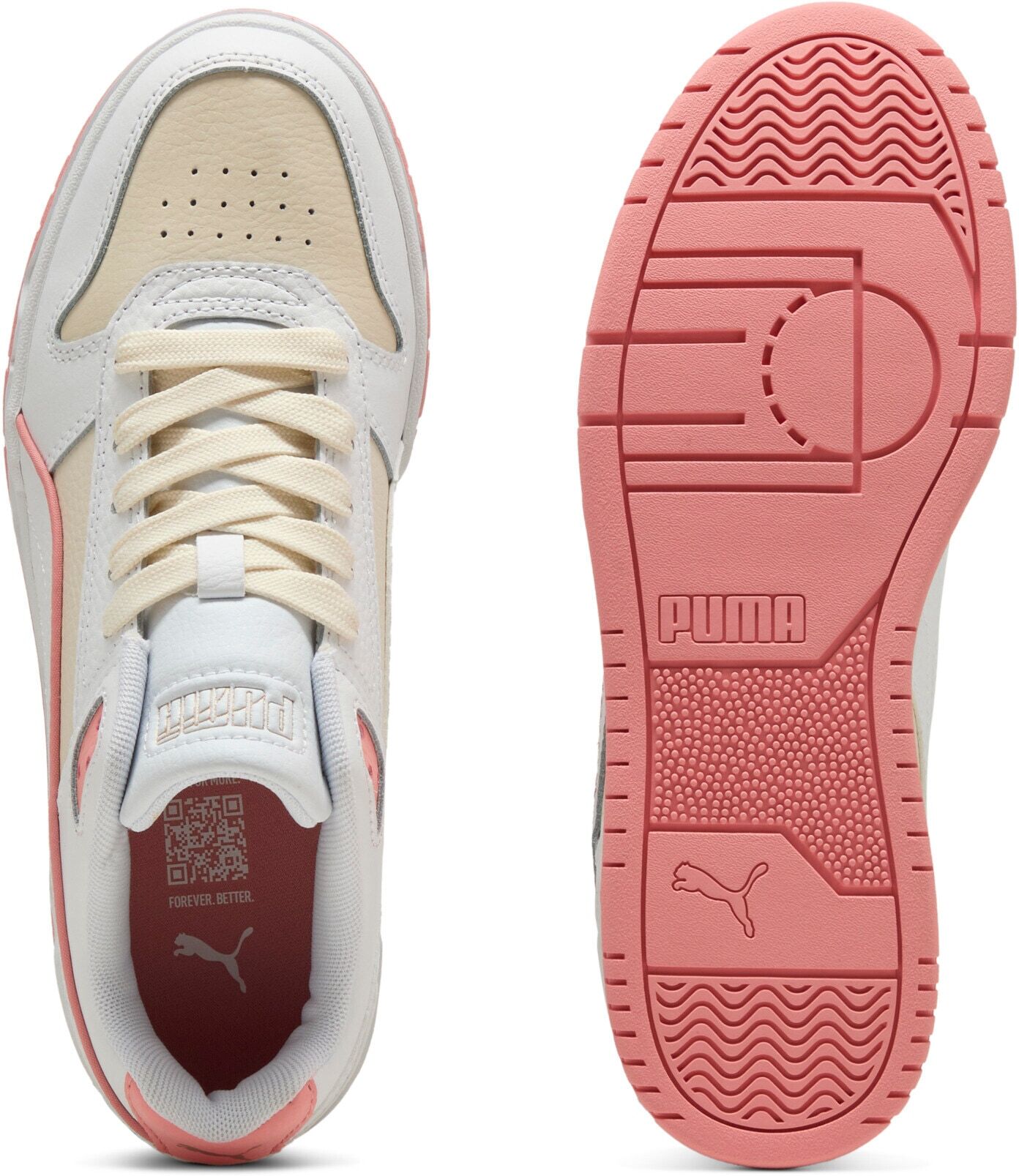 Sneaker PUMA "RBD GAME LOW", Damen, Gr. 38,5, Textil, weiss (alpine snow, puma weiß, pink fruit), Leder, mehrfarbig, Schuhe Sneaker alpine snow, puma weiß, pink fruit 38,5, Textil