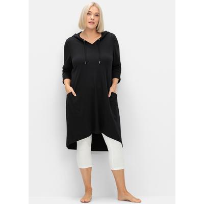 Shirtkleid SHEEGO "Shirtkleid", Damen, Gr. 52/54, Normalgrößen, schwarz, Jersey, 50% Baumwolle, 50% Modal, unifarben, knielang, Kleider Shirtkleid
