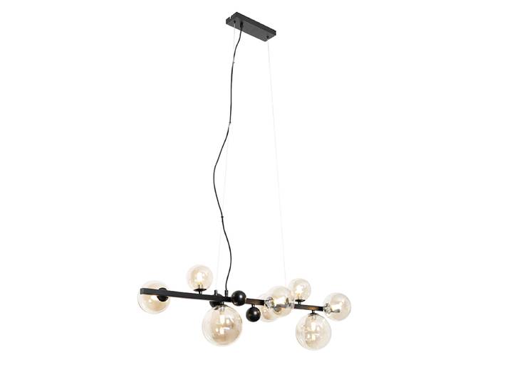 Suspension Art Déco noire avec verre ambré 8 lumières - David