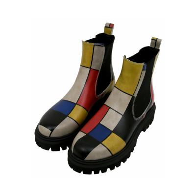 Chelseaboots DOGO "Aura Boots Piet Mondrian - Composition Damen Stiefeletten", Damen, Gr. 41, Normalschaft, bunt (mehrfarbig), Lederimitat, Schuhe Chelseaboots, Handgefertigt