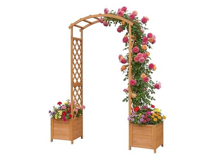Relaxdays Arche Ronde pour rosiers\, 2 bacs\, Orange H x L x P: 206 x 180 x 40 cm\, arche de jardin\, support\, sapin