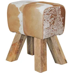 SITZHOCKER – Ziegenfell, 40x30x47 cm, Turnbock-Design, Braun/Weiß