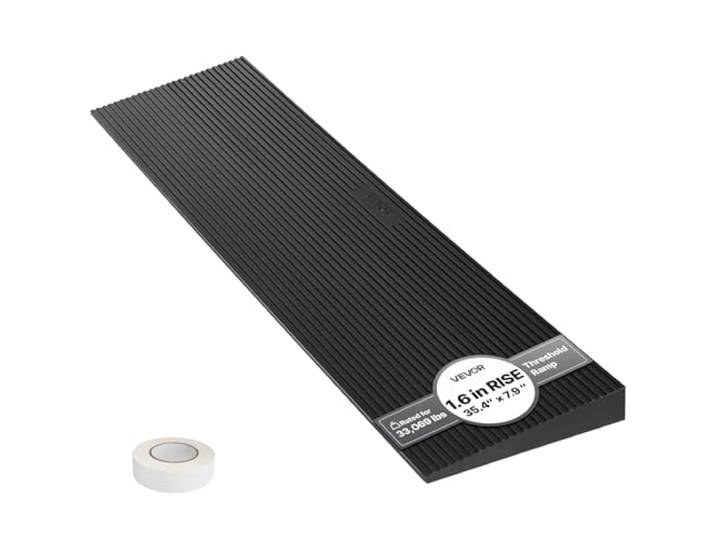 VEVOR Rampe de Seuil Hauteur 4 cm Rampe Trottoir Découpable Caoutchouc Charge 15 t Rampe Accès Fauteuil Roulant Largeur 90 cm Antidérapante Bande Adhésive Double Face pour Entrée Porte Salles de Bain