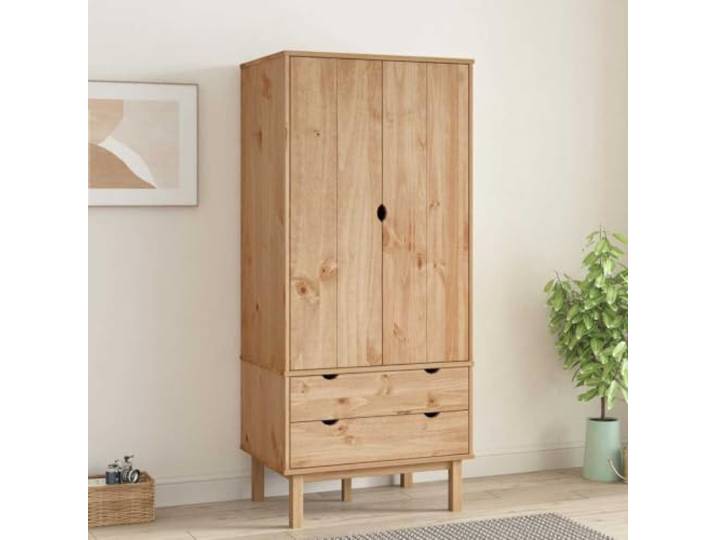 WXGTBKPR Kleiderschrank OTTA aus Kiefernholz, 76.5x53x172 cm Massives Kiefernholz, Mit 2 Schubladen, Rustikale Maserung, Stabil
