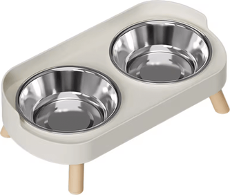 Inspire Curations ElevaPaws Stainless Steel Raised Dual Pet Bowl ivory White