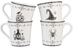 222 Fifth Elegant Haunting 4-Piece White Porcelain Halloween Mug Set - Witch Hat, Jack-o'-Lantern, Potion & Spider - 20.29 oz