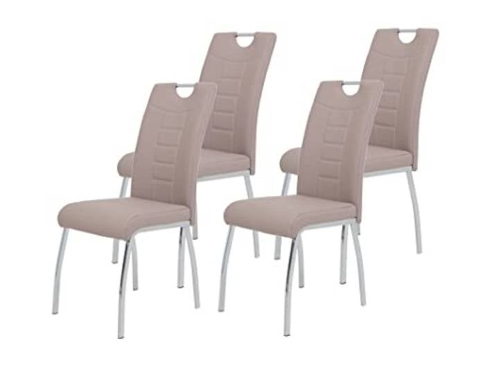 Hela Tische, 4er Set Esszimmerstuhl Andrea, Bezug Kunstleder Cappuccino, Rundrohgestell Chrom, 100x43x64 cm