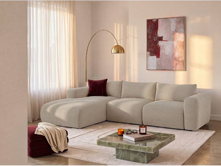Ecksofa links aus Stoff in Beige POLIRIA