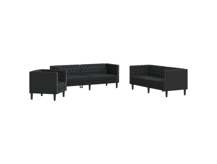 vidaXL Sofa 3-tlg. Chesterfield-Sofa-Set Schwarz Kunstleder