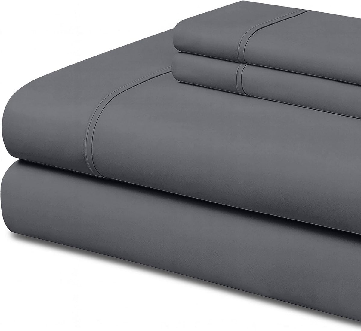 Complete Laken Set voor Tweepersoonsbed 180x200 cm - Grijs - Inclusief Hoeslaken, Vlak Laken en 2 Kussenslopen - Zacht Microvezel