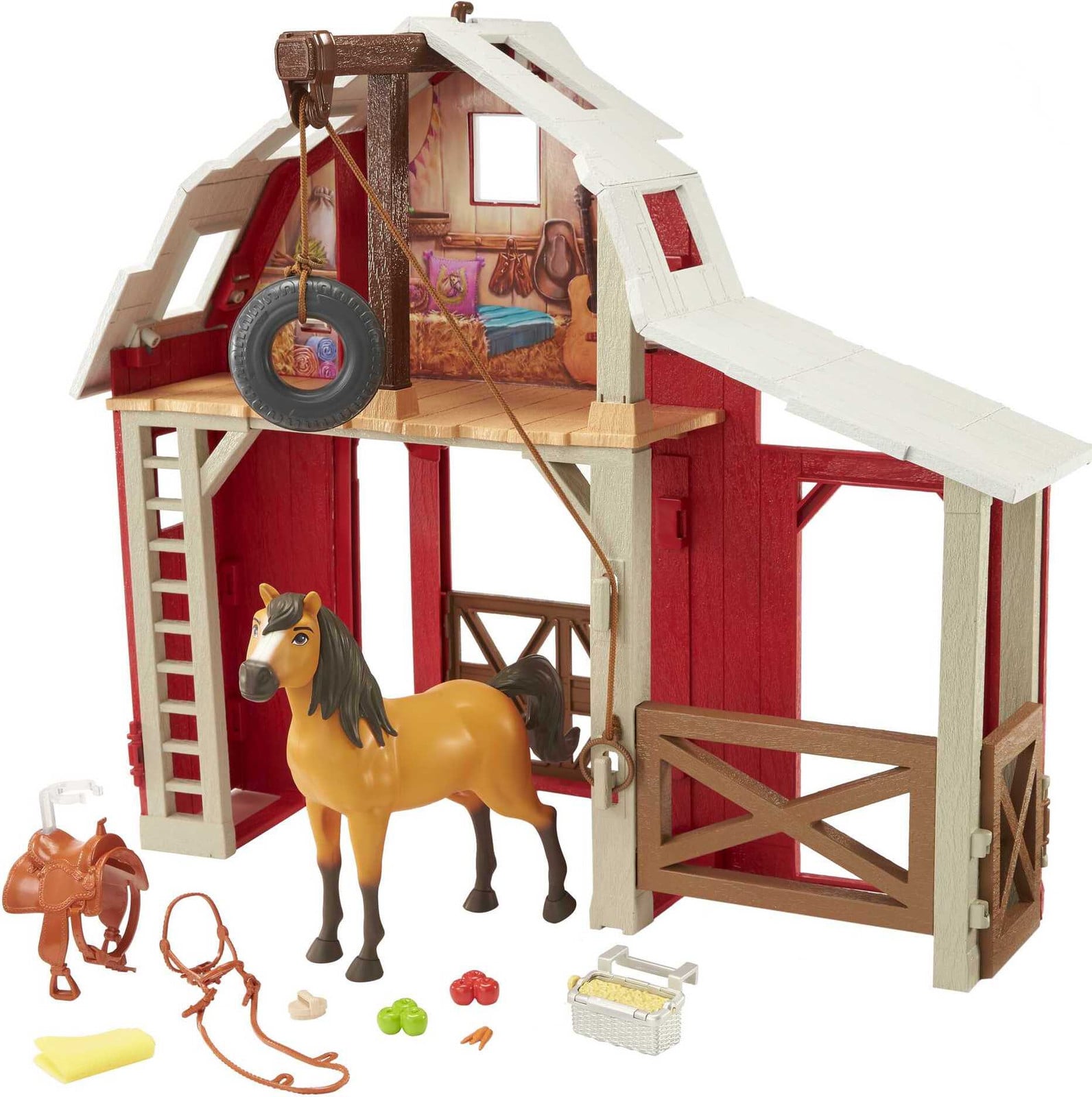 Spirit Paardenstal speelset met paard, 3 speelzones en 10 speelstukken