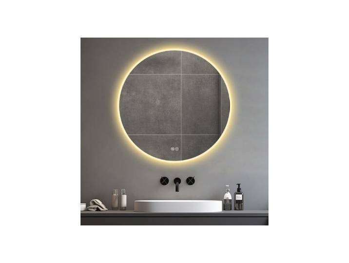 Miroir de salle de bain rond LED 80 cm avec éclairage intégré - Fixation murale miroir de maquillage pour chambre et salle de bai