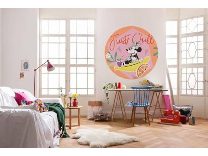 Komar Disney DOT runde und selbstklebende Vlies Fototapete von Disney - Minnie Chill - Ø Durchmesser 125 cm - Kindertapete, Kinderzimmer, Wandtattoo - DD1-018