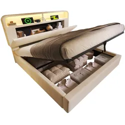 OKWISH Polsterbett 140x200 mit höhenverstellbarem Stauraum-Kopfteil, LED-Beleuchtung 16 Farben, USB-Ladestation, Bettkasten,Lattenrost,Samt Bettgestell Beige