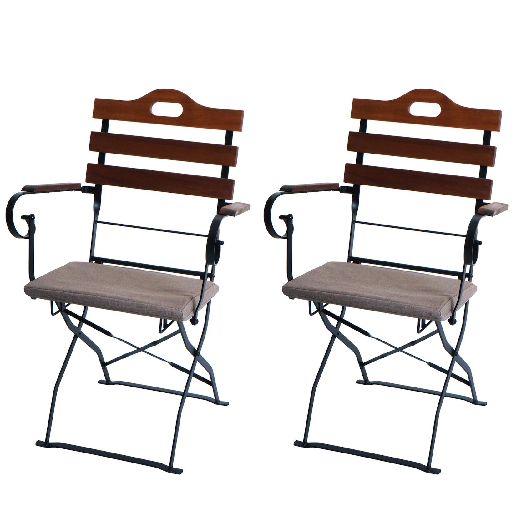 2er-Set Biergartenstuhl MCW-J40, Klappstuhl Gartenstuhl, Gastronomie-Qualität Akazie ~ braun, Polster hellbraun