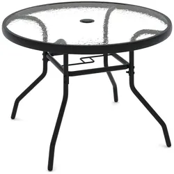 COSTWAY Runder Gartentisch Ø70cm, Outdoor-Beistelltisch mit Schirmloch und Glasplatte für Terrasse und Balkon