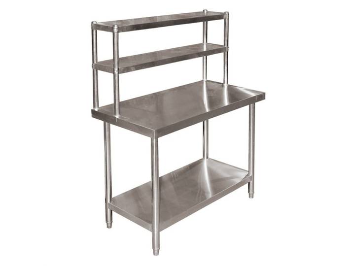 Wiltec Table de travail Acier affiné – 120 x 60 x 145 cm – capacité totale 120 kg – avec Étagère sur 2 Niveaux – avec Pieds Réglable