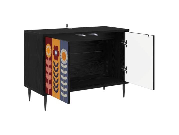 PUGYNBK TV-Möbel Essen, 69 x 33 x 50,5 cm, Eiche, Schwarz Hergestellt aus Holz, erhöhte Beine, geräumige Aufbewahrung, modernes Design für Wohnzimmer