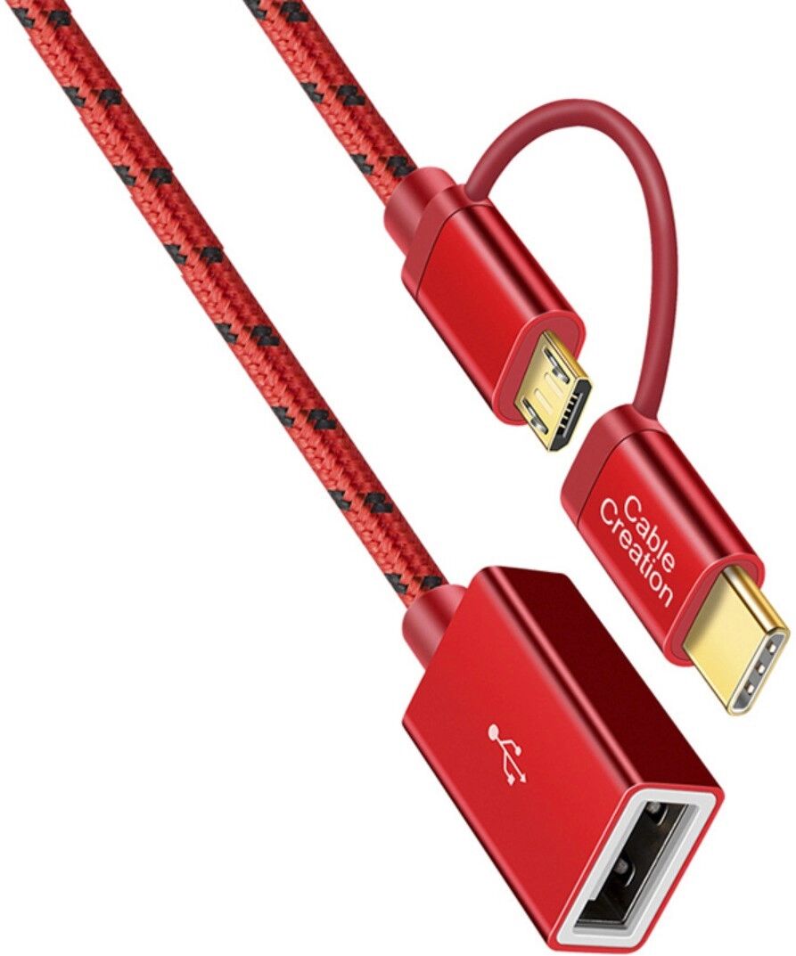 INF OTG-Adapterkabel – Type-C und Micro-USB Dual-Interface, geflochtenes Aluminiumlegierungs-OTG-Kabel für Android-Telefone und Rot