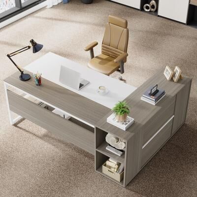 Bluebell 71 inch Executive Desk, L Shaped Desk with Cabinet and Shelves for Home Office