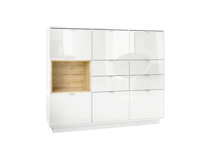 Vladon Highboard Metro Einsatz in Eiche Natur, Eichefarben, 153x123x37 cm, Kleinmöbel, Kommoden, Highboards