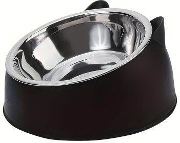 Perfect Picks Market Elevated Cat Bowl, Inclined Dish With Cute Ear Stand, Neck Protection For Cats black