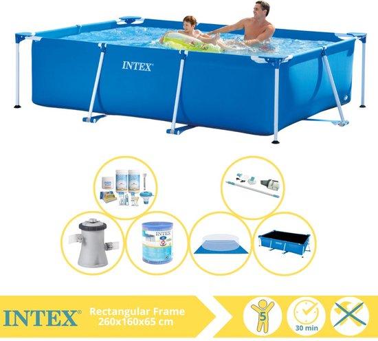 Intex Rectanguläres Rahmen Schwimmbad - Aufbauschwimmbad - 260x160x65 cm - inkl. Solarvorhang, Pflegekoffer, Schwimmbadpumpe, Filter, Bodenvorhang und Staubsauger