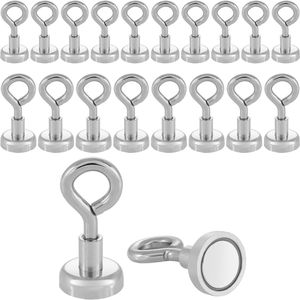 Poppstar Hakenmagnet Ösenmagnet, Neodym, extra stark, Ø 16mm, Haftkraft 8kg, silber, 20 Stück