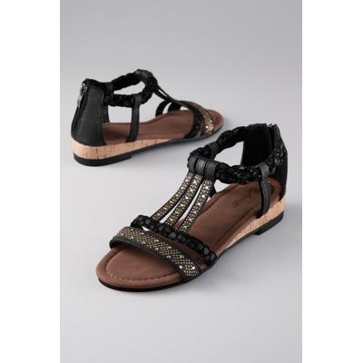 Riemchensandale ANISTON SHOES, Damen, Gr. 39, Synthetik Textil, schwarz (schwarz, goldfarben), Textil, Velourslederimitat, Schuhe Riemchensandale, Sommerschuh, Sandalette - NEUE KOLLEKTION