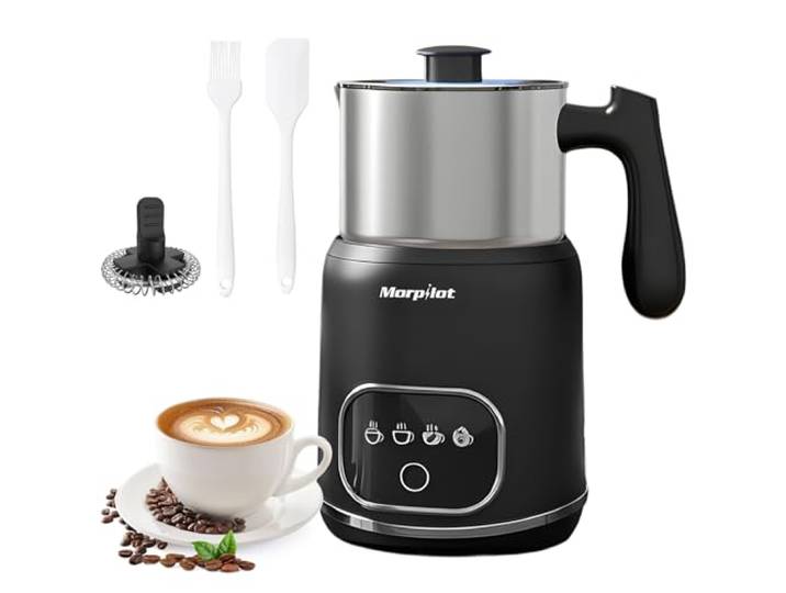 Morpilot Milchaufschäumer Elektrisch 4 in 1, 120-600ml, 550W, Milchschäumer für Heißer und Kalter Milchschaum und Schokolade, Antihaftbeschichtung, Leicht zu Reinigen, Edelstahl